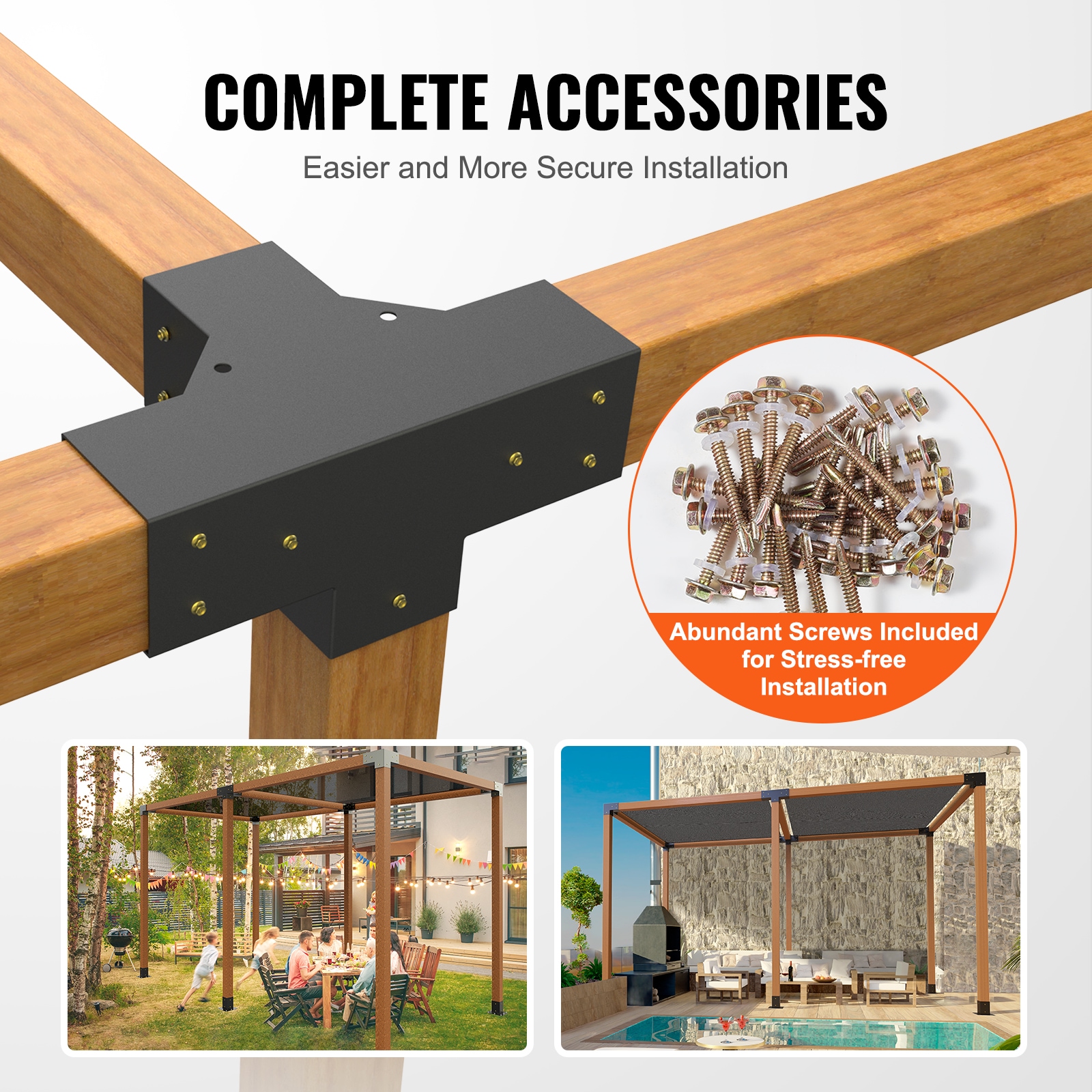 Pergola Bracket Kit 4''x4'', 2pcs 4-Way Heavy Duty Corner Bracket Woodworks DIY Post Base Kit, Easy Installation Wooden Beams For Gazebos, Patio Pergolas, Log Cabin Outdoor Pergola Hardware_maomaolike.com